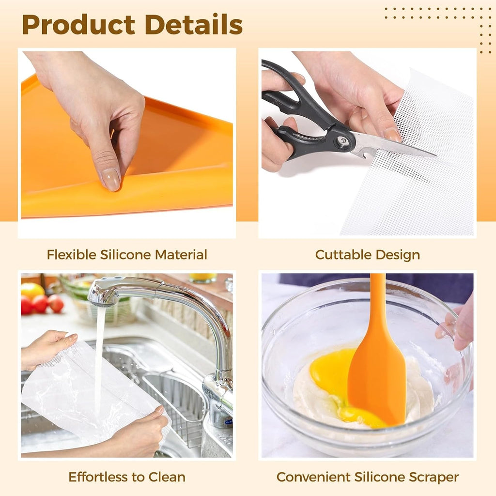 18 Pcs Silicone Dehydrator Sheets, Including 8 Packs DehydrationMats with Edges & 10 Pcs Mesh Sheets, Nonstick