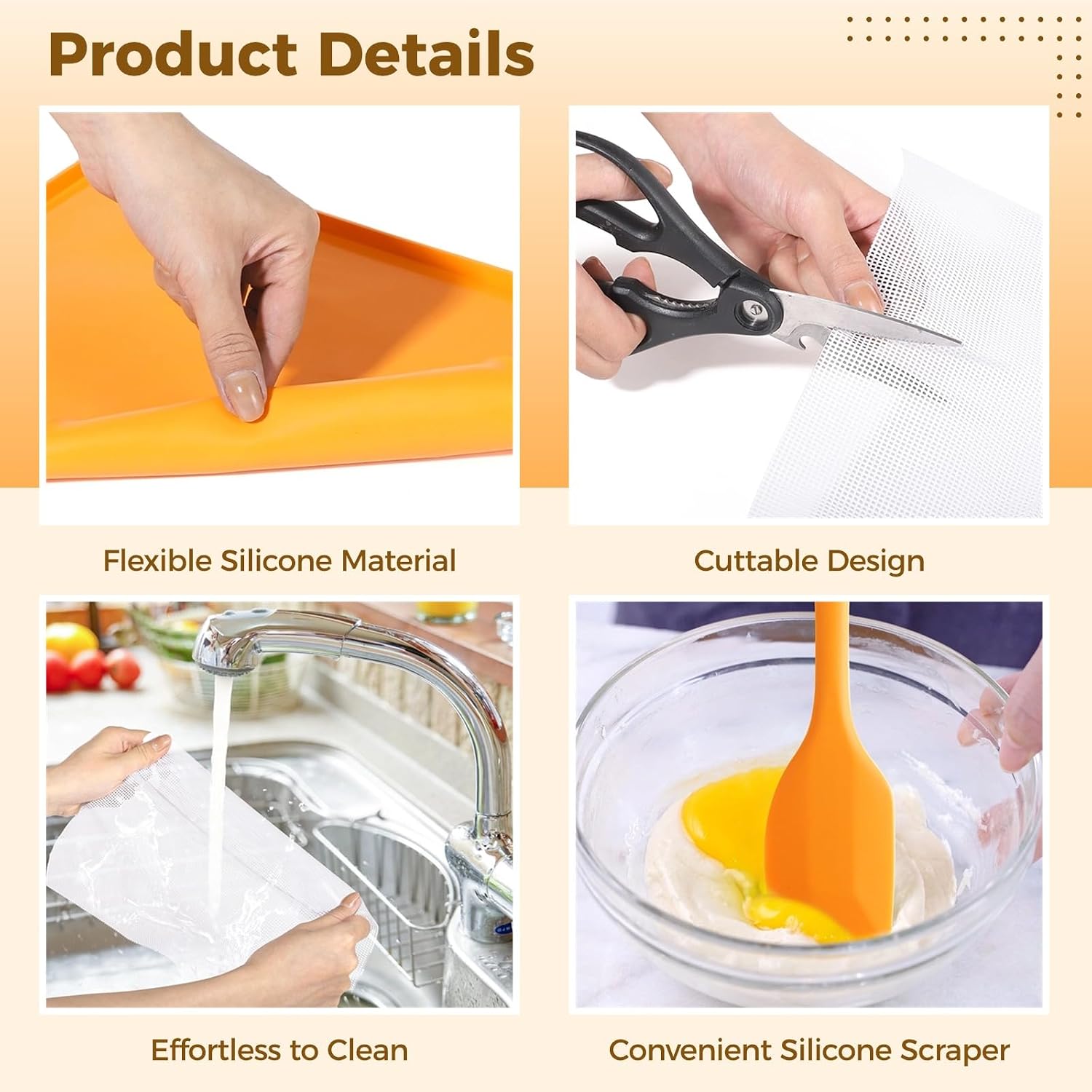 18 Pcs Silicone Dehydrator Sheets, Including 8 Packs DehydrationMats with Edges & 10 Pcs Mesh Sheets, Nonstick