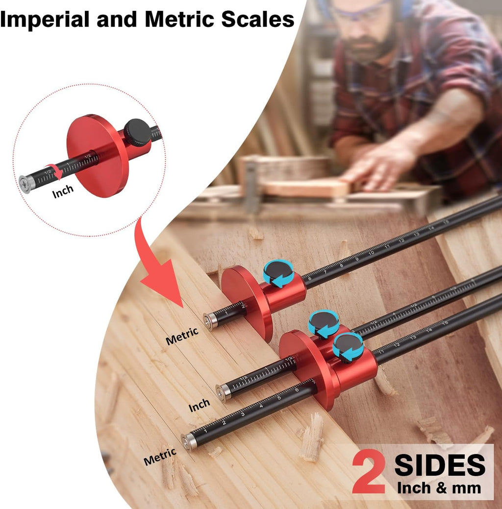 Euro Wheel Marking Gauge for Woodworking,Aluminum Alloy Wood Measuring Tools with Graduated Inch & MM Scale Precision