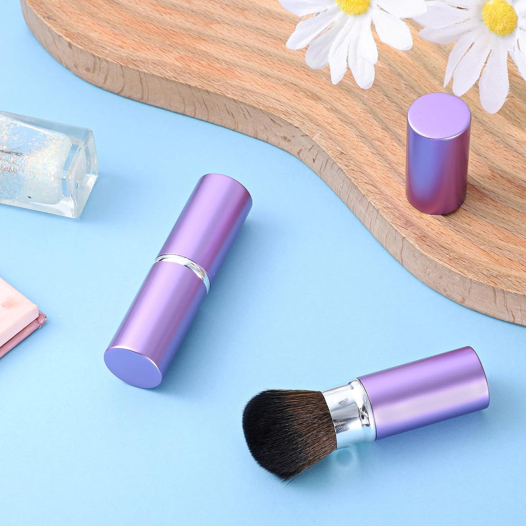 Portable Retractable Blusher Brush with Cover, 2 Pack Travel Kabuki Bronzer Makeup Brushes Liquid Cream Foundation