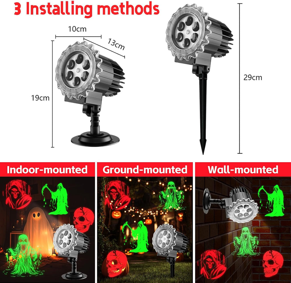 Halloween Projector Lights Outdoor Indoor - 3D Dynamic Red & Green Skull Ghost Skeleton Projector Decorations Lights