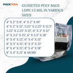 10" X 4" X 24" Gusseted Poly Bags Clear LDPE 1.5 Mil Thickness (Pack of 50) Open Top Food Safe Flexible Plastic