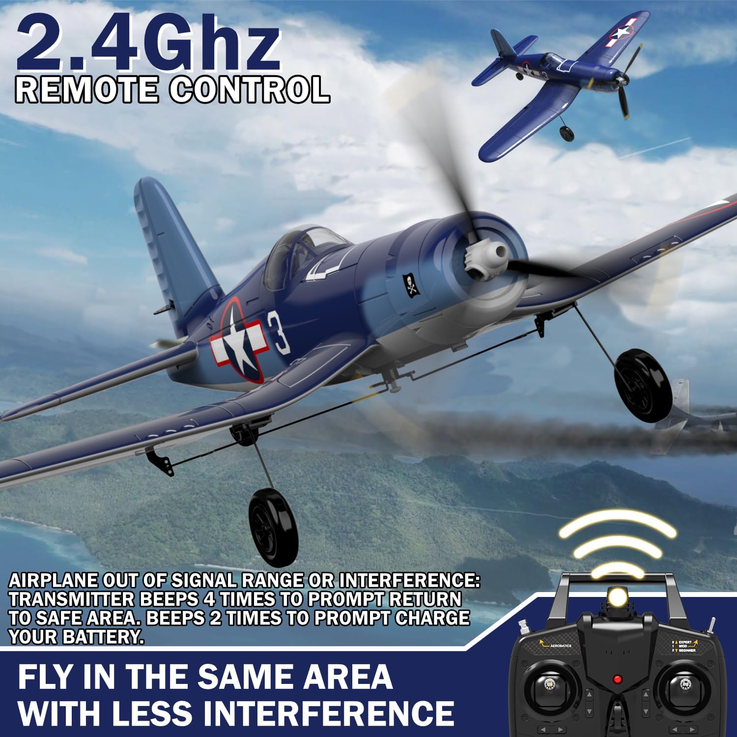 4 Channel RC Plane - Ready to Fly Aerobatic Aircraft, Easy Control for Beginners, F4U Corsair RC Airplane Best Gift
