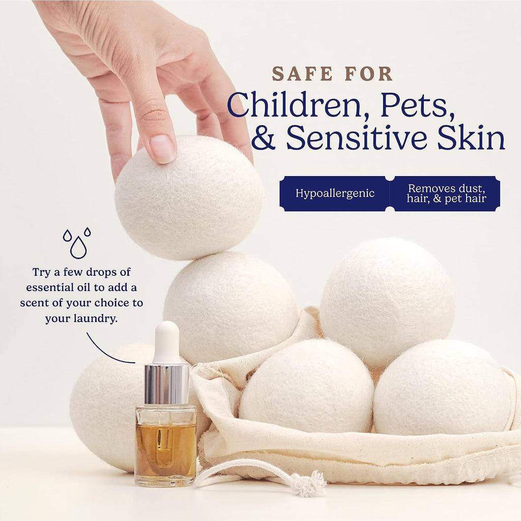 Wool Dryer Balls 6-Pack, Reusable Natural Fabric Softener