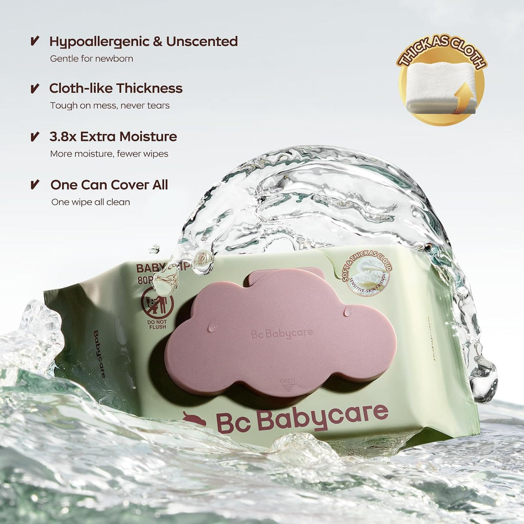 Cloud Moist Baby Wipes, Thick & XL, 99% Water, Ultra-Hydrating, Unscented, Hypoallergenic for Sensitive Skin
