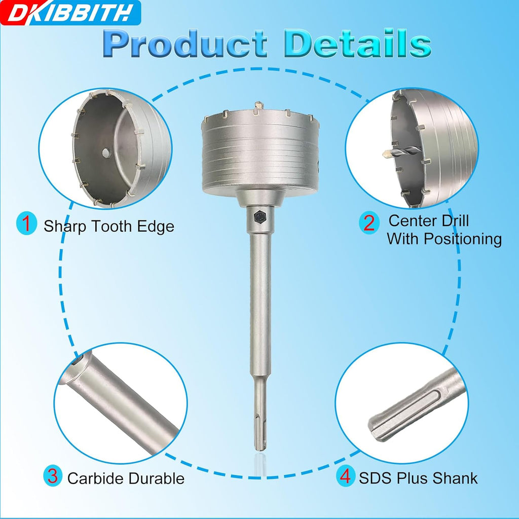 4" Concrete Hole Saw, 102mm Tungsten Steel Core Bit for Cinder Block, Brick, Rock, Plank Walls for Pipes or mini