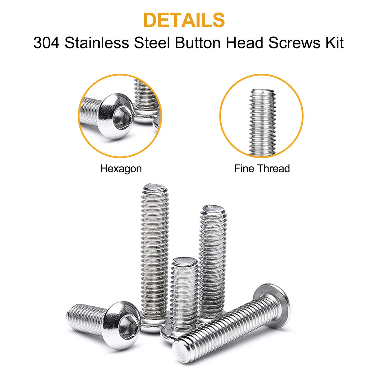 VIGRUE 570PCS Stainless Steel M3 Button Head Hex Socket Cap Screw Bolts, M3 x 4/5/6/8/10/12/14/16/18/20/25mm Screw and Nuts Flat Washer Assortment Kit, Fully Machine Thread