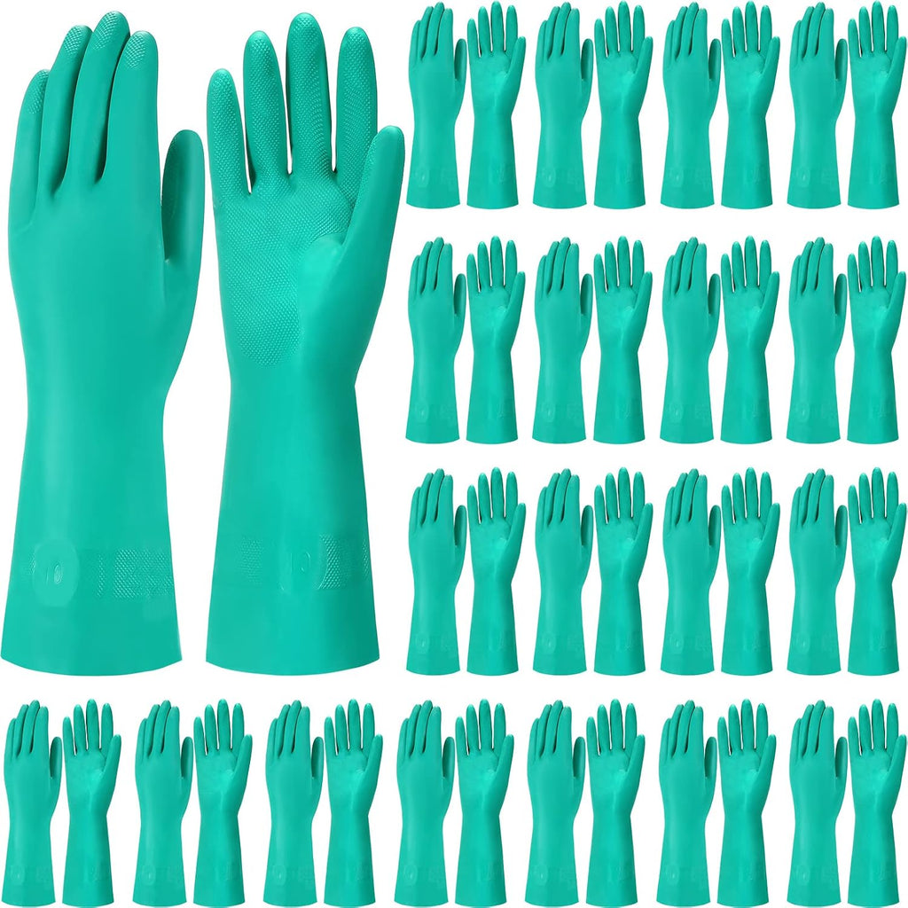 20 Pairs Chemical Resistant Gloves 15 Mil Nitrile Gloves,Large | Reusable Green Rubber Gloves for Cleaning, Resist