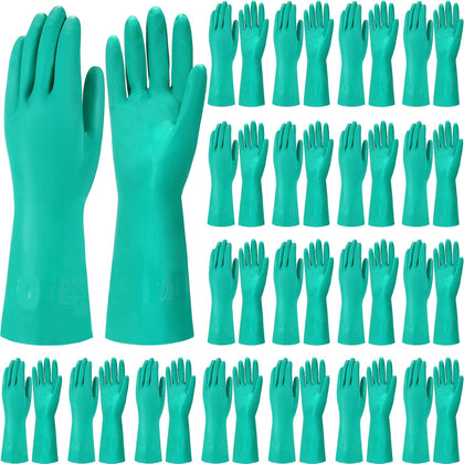 20 Pairs Chemical Resistant Gloves 15 Mil Nitrile Gloves,Large | Reusable Green Rubber Gloves for Cleaning, Resist