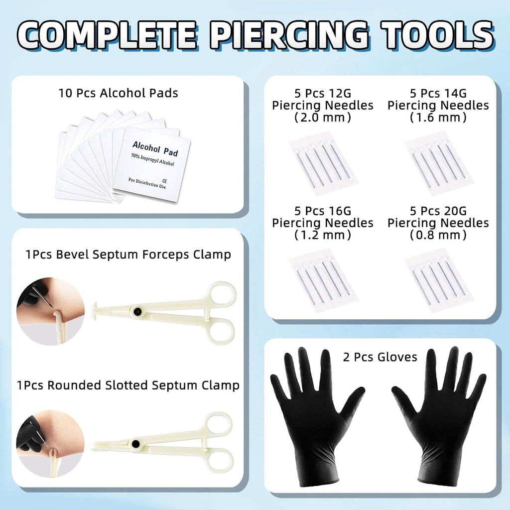 89 Pcs Body Piercing Kit for All Body Piercings Nose Piercing Stainless Steel Piercing Jewelry with 12G 14G 16G 20G
