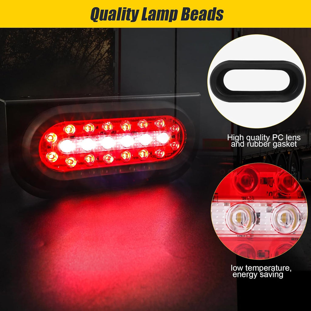 6inch Oval Trailer Lights Led Kit w/Backup Lights, Red/White 22LED