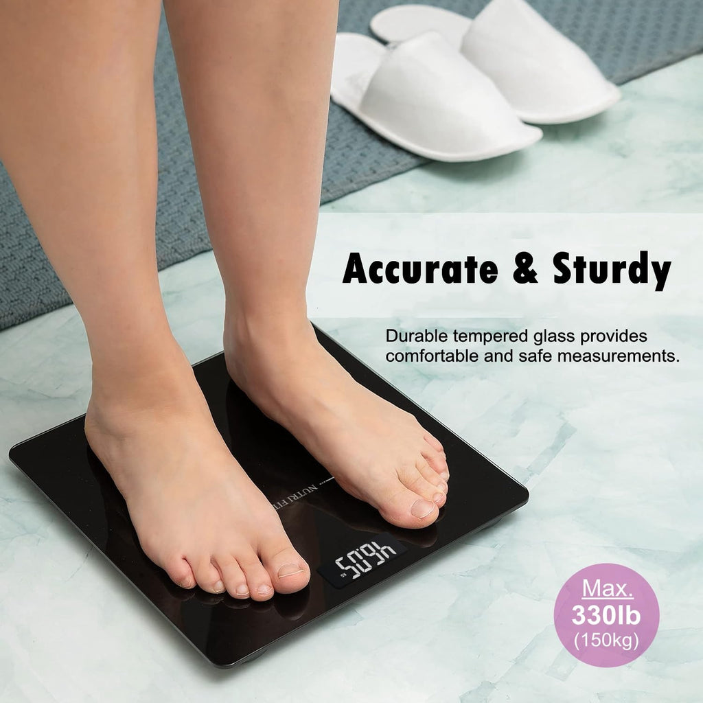 Digital Bathroom Scale for Body Weight Loss Watchers Jet Black | 0.1lb Precision, 330lb Capacity, Backlit LCD Screen