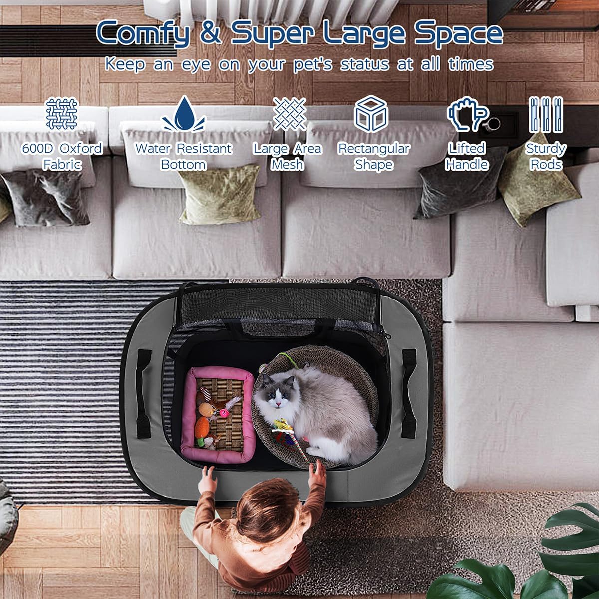 Dog Playpen,Pet Playpen,Foldable Puppy Cat Playpen,Portable Exercise Kennel Tent Crate,Water-Resistant Breathable