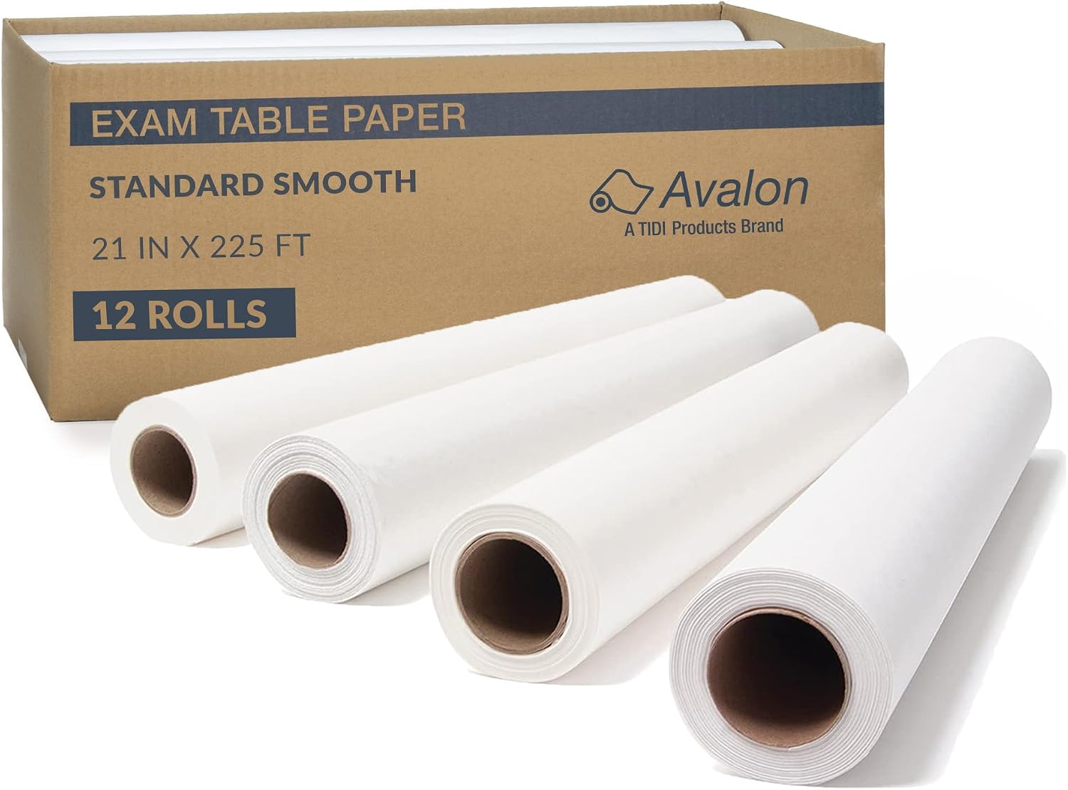 517 Avalon Exam Table Paper, White, 21” x 225’ (Pack of 12) ― Standard Smooth Paper ― Hygienic Barrier ― for Medical