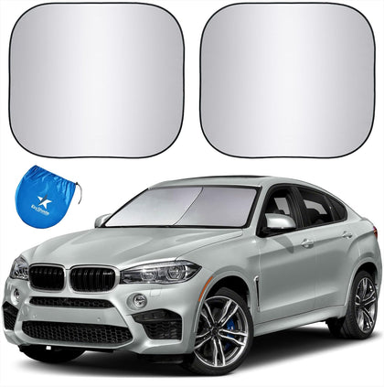 Windshield Sun Shade with Shield-X Reflective Technology. See Size-Chart with Your Vehicle. Foldable 2-Piece Car