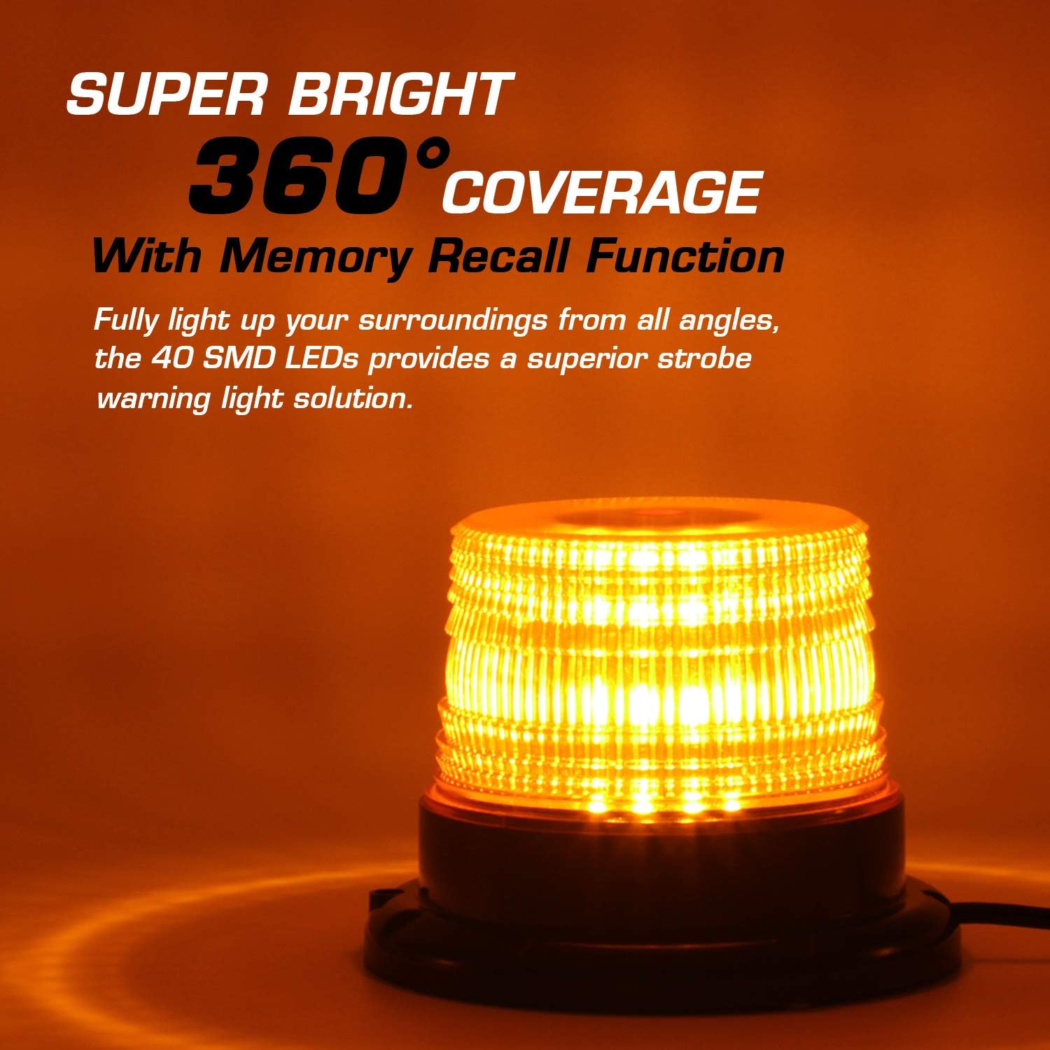 LED Strobe Light, 12V-24V Amber 40 LED Warning Safety Flashing Beacon Lights with Magnetic and 16 ft Straight Cord