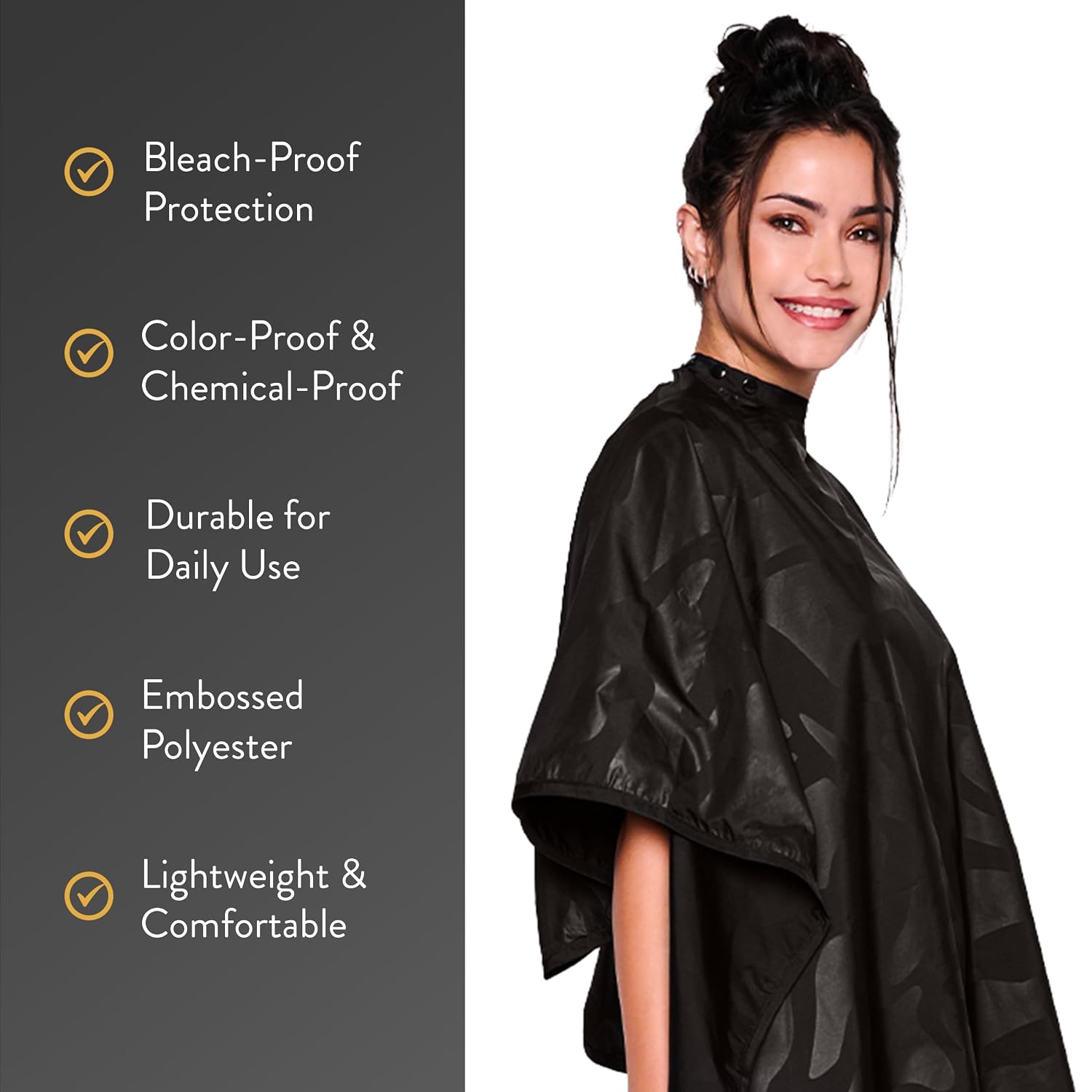 Zephyr Bleach-Proof All Purpose Styling Cape, 45" x 60", Black | Bleach, Color & Chemical Proof Salon Cape