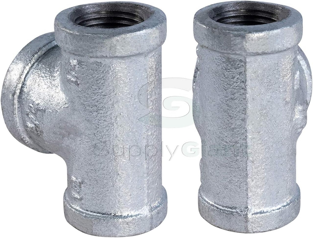 Supply Giant HNCU0560 Bull Head Galvanized Malleable Tee Fitting with Female Thread Connections