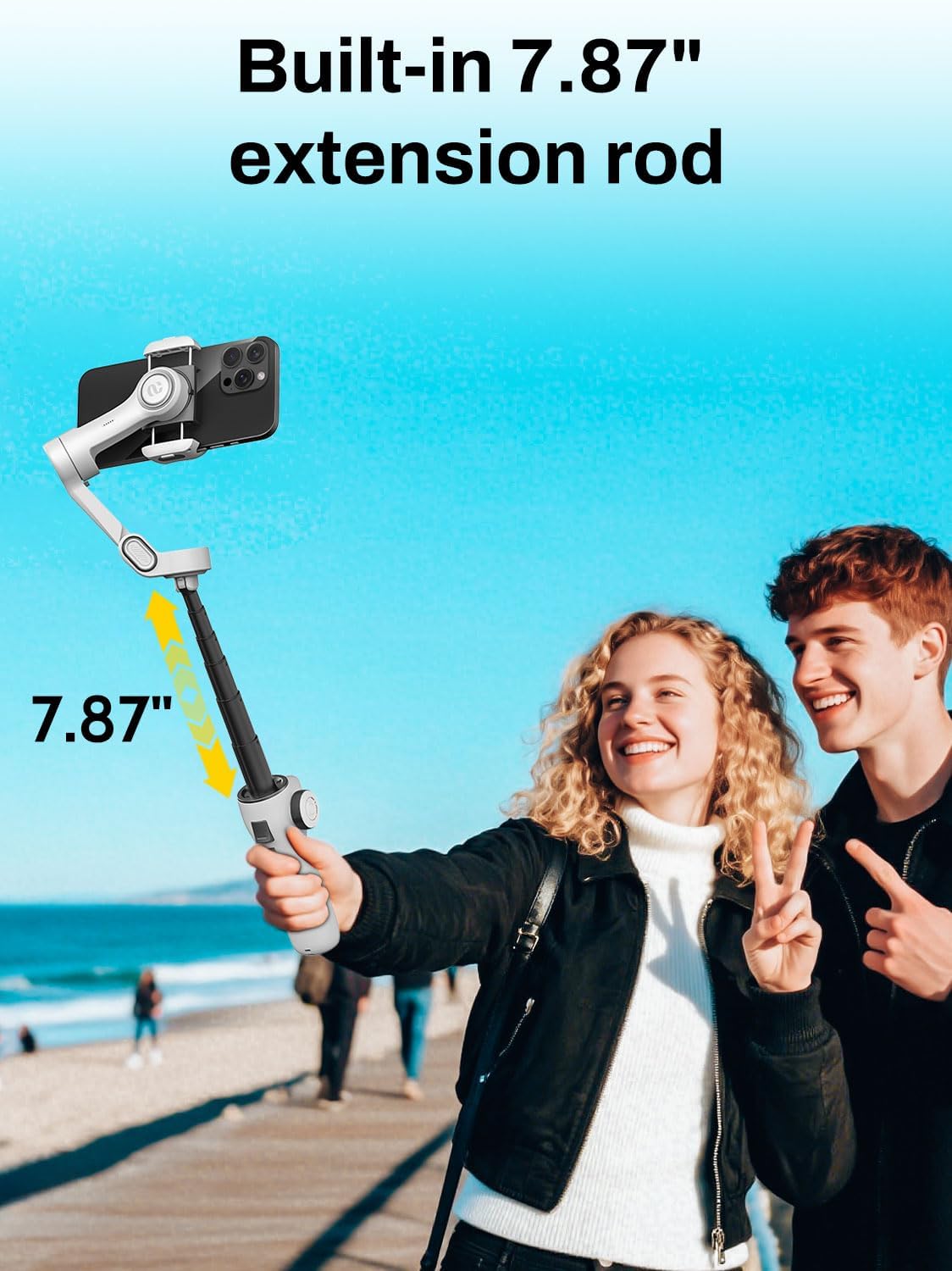 Gimbal Stabilizer for iPhone & Android, 3-Axis Phone Gimbal with OLED Screen, 7.8" Extendable Rod, Face & Gesture