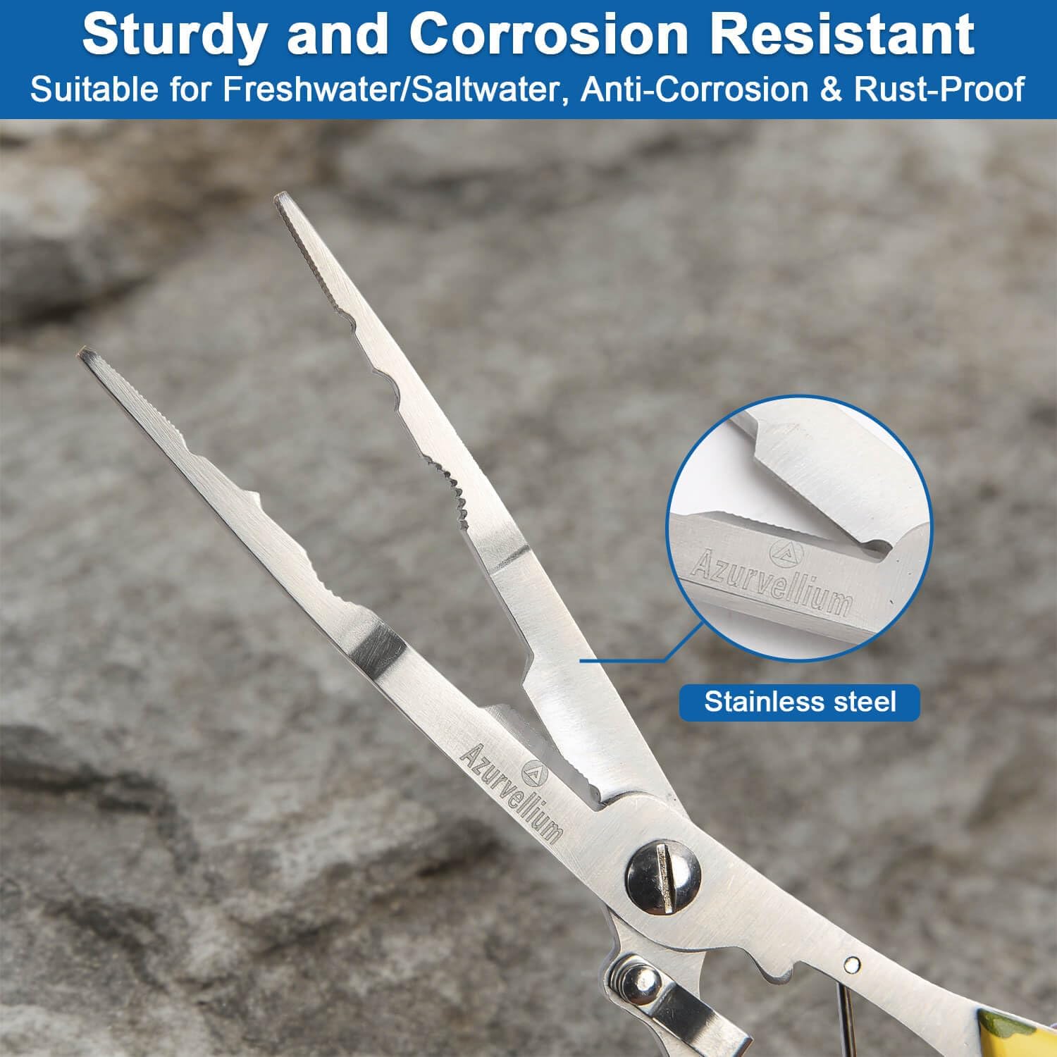 Needle Nose Fishing Pliers - Stainless Steel Hook Remover | Features long nose design, braid line cutter, and split