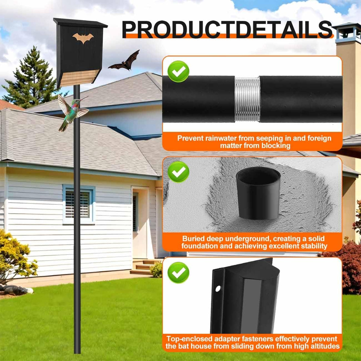 15 Ft Telescoping Bat House Pole Adjustable with Ground Socket