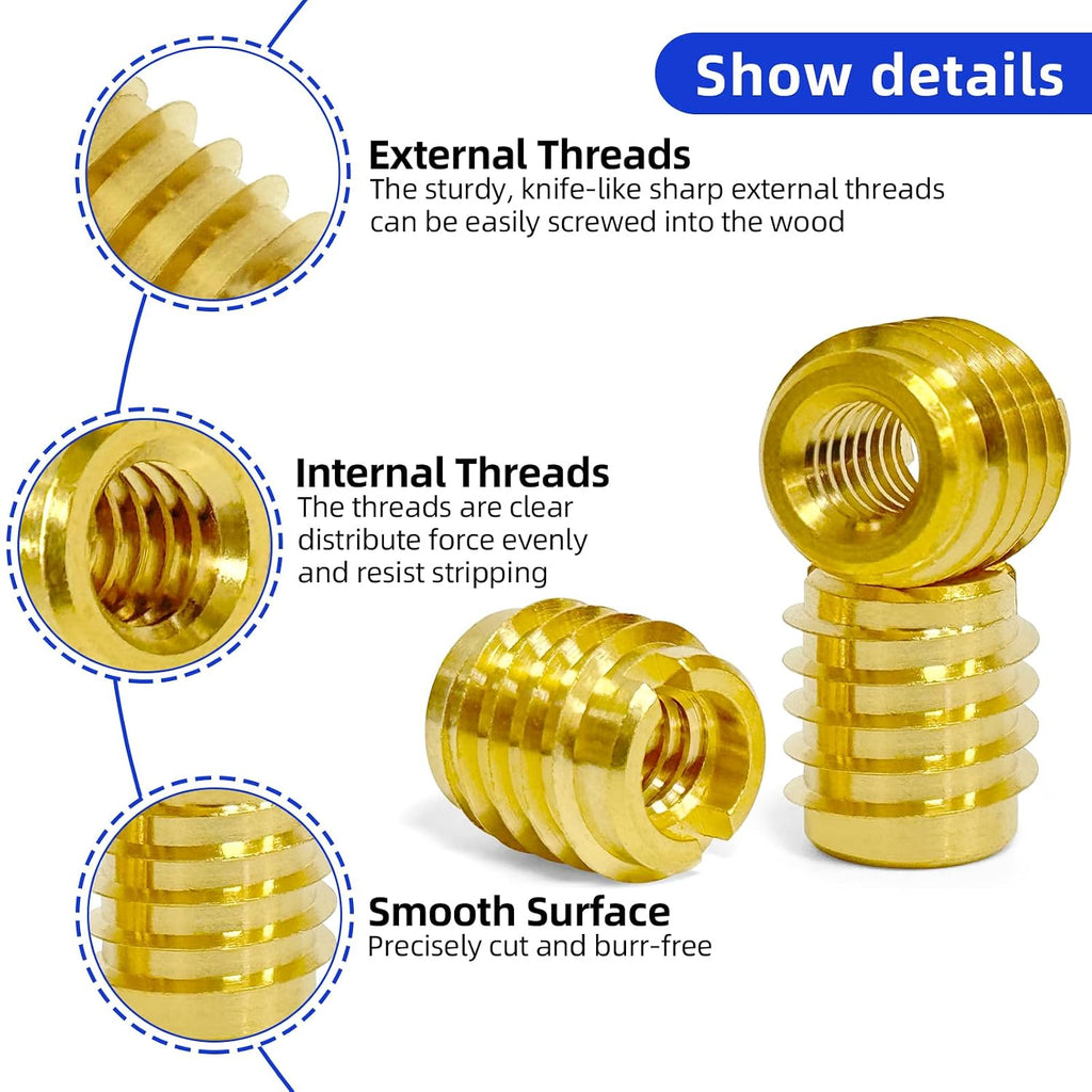 M3-0.5 Threaded Insert for Hard-Wood, Brass Knife Thread Inserts, M3-0.5 Internal Threads, 0.375" Length, Pack of 10