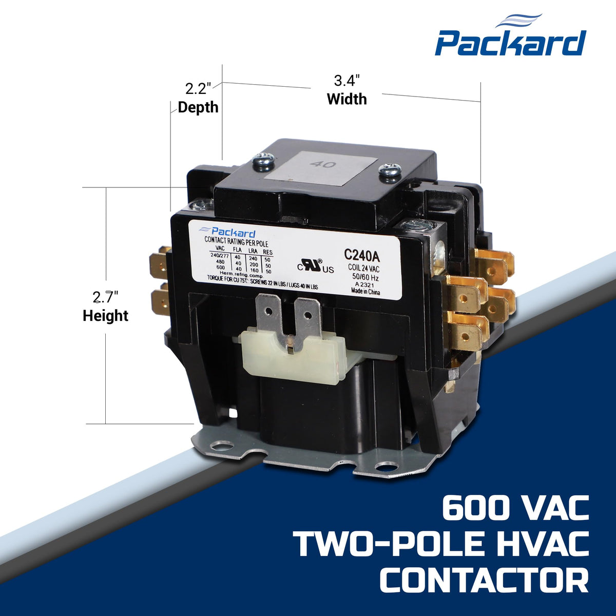 Packard C240A Packard Contactor 2 Pole 40 Amps 24 Coil Voltage