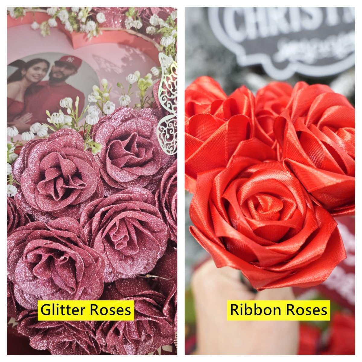 (Self-Assembly)Blue Burn Away Glitter Rose Bouquet, DIY Fake Flower Bouquet