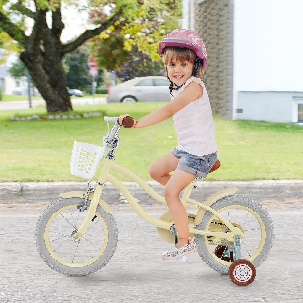 12-20 Inch Adjustable Kids Bike, Boys Girls Bike for Age 3-8 Years with Basket, Training Wheels, Handbrake and