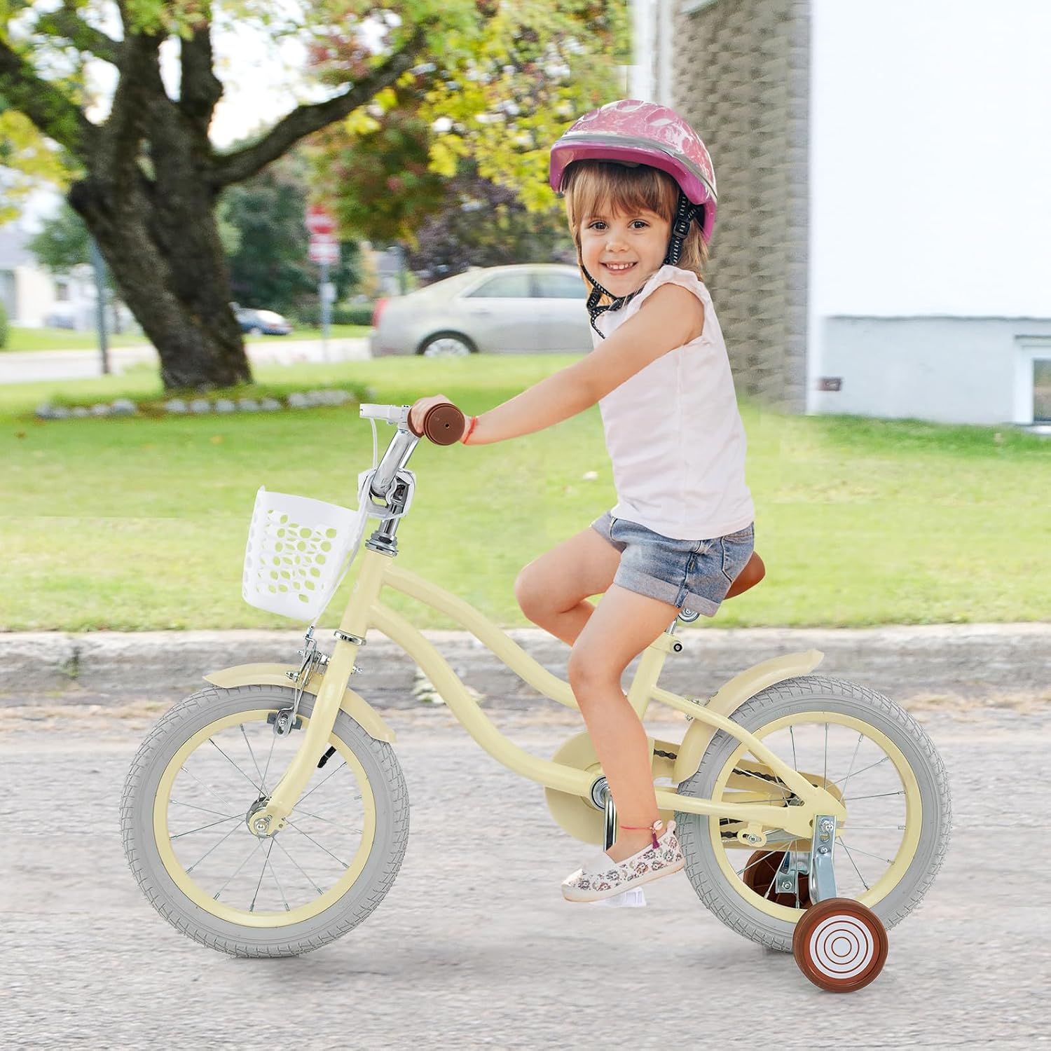 12-20 Inch Adjustable Kids Bike, Boys Girls Bike for Age 3-8 Years with Basket, Training Wheels, Handbrake and