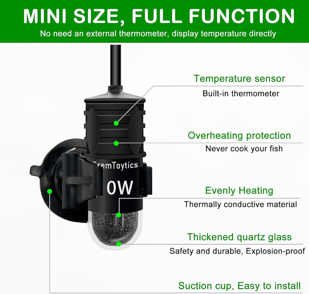 Small Aquarium Heater, USB 10W Adjustable Mini Fish Tank Heater with External Temperature Controller, Overheating