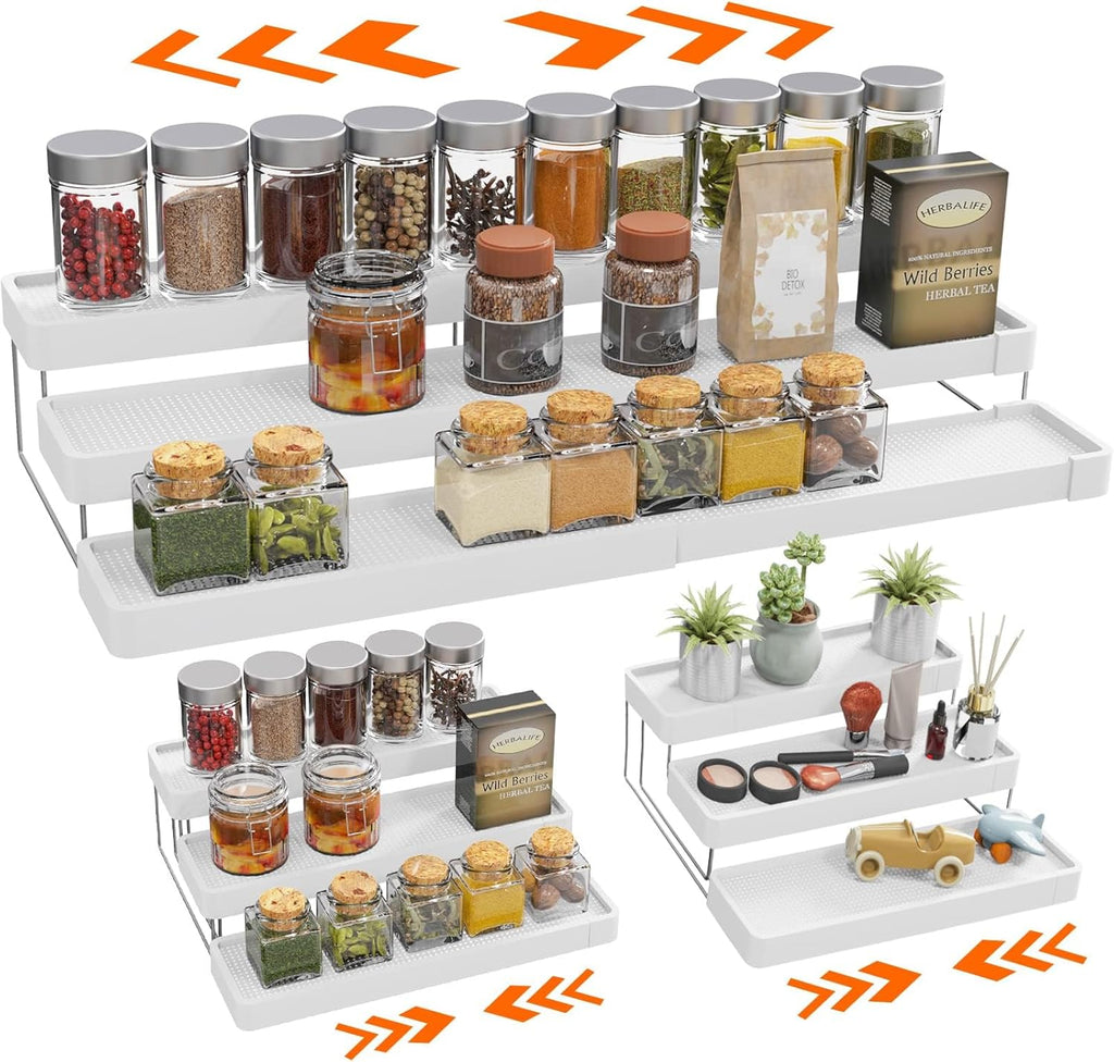 Expandable Spice Rack Organizer for Cabinet - 3 Tier Adjustable Cabinet Spice Organizer Easy Visibility - Spice