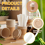 50 Sets Compostable Coffee Cups, Lids Sleeves Straws,12oz,Natural