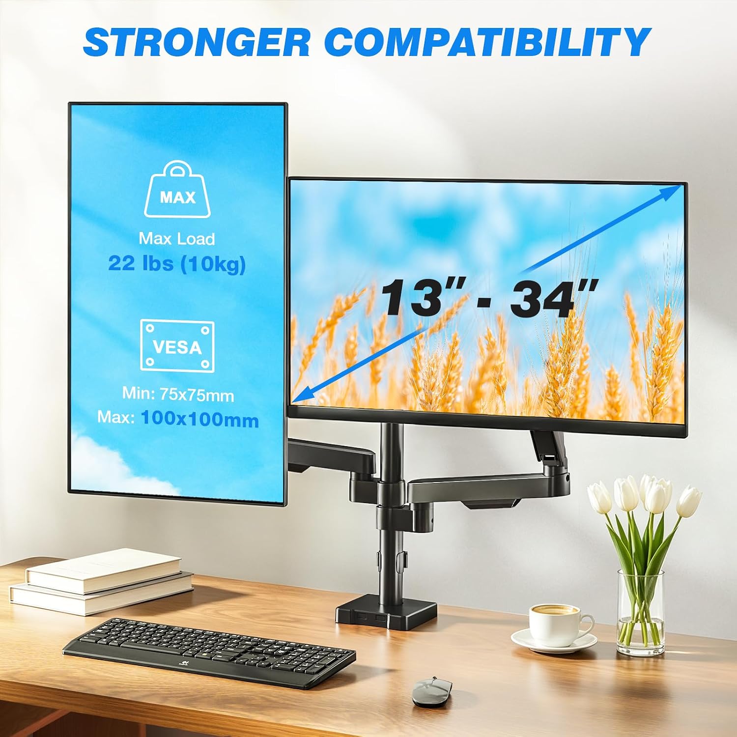 Dual Monitor Stand Desk Mount for 17-34" Screens Holds up to 22lbs | Full Motion Height Adjustable, Tilt/Swivel, 360