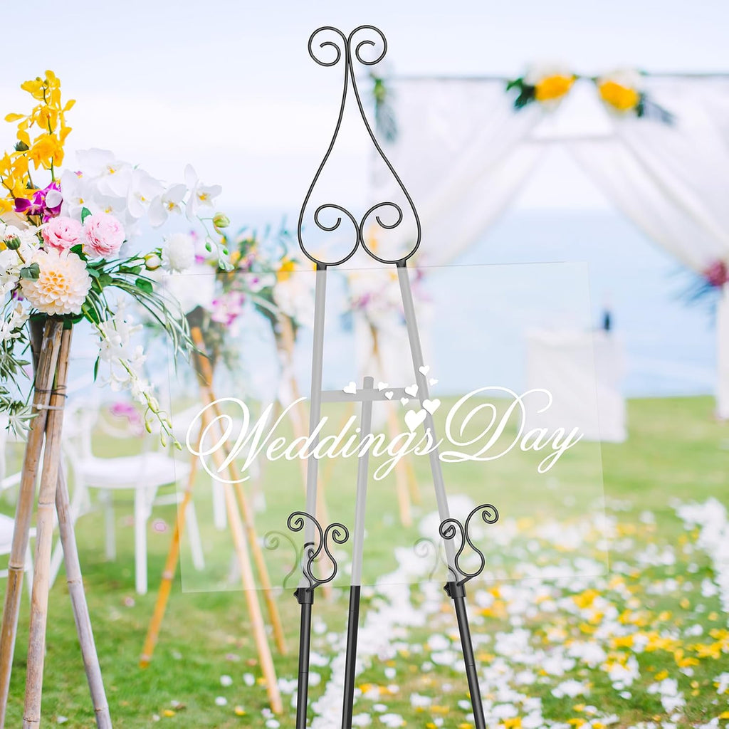 Black Easel Stand for Sign,Adjustable Display Easel Stand,Poster Stand | 55" H Welcome Sign Holder，Chain Support