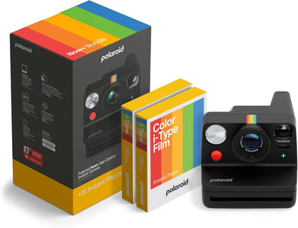 Now+ 3rd Generation I-Type Instant Camera + Film Bundle - Now+ Bluetooth App Controlled Black Camera + 16 Color