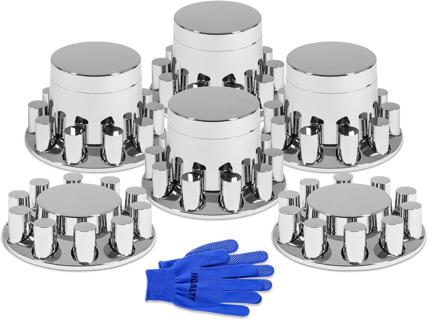 Axle Cover Chrome ABS Flat Top Combo Kit with 33mm Thread-on Lug Nut Covers 2 Front and 4 Rear Axle Wheel Covers and