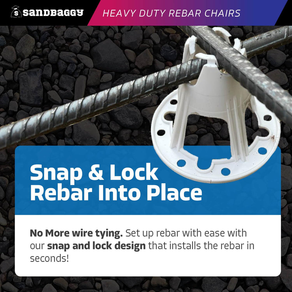 Plastic Rebar Chairs - Elevates 2-1/2" or 3" - Concrete Chair Supports Rebar #3 to #5 and Steel Wire Mesh (100, 2.5"
