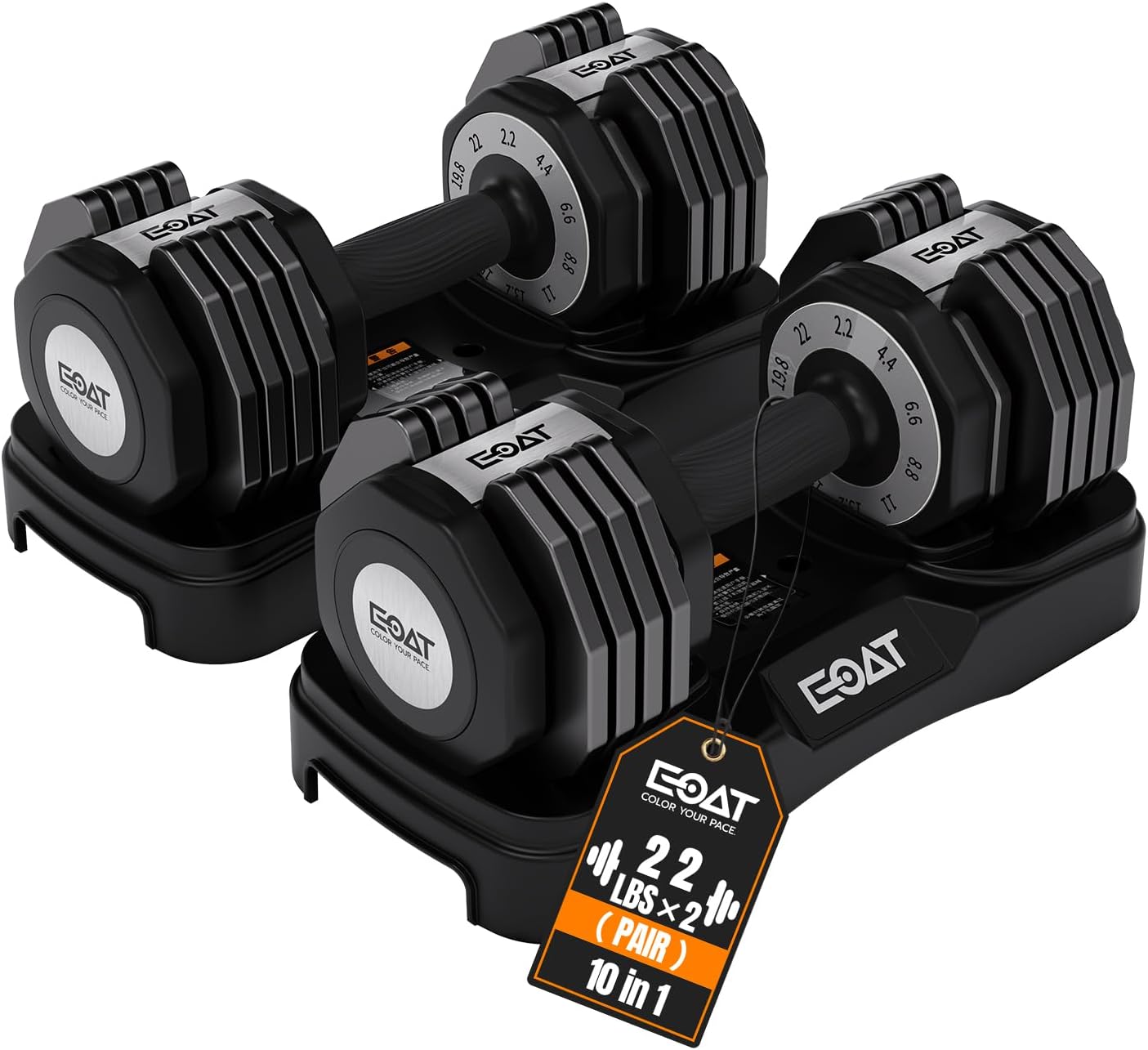 22/33 lbs Pair/Single Adjustable Dumbbells Set,Premium Quick Adjust, 10 in 1 Adjustable Dumbbell Set for Men and