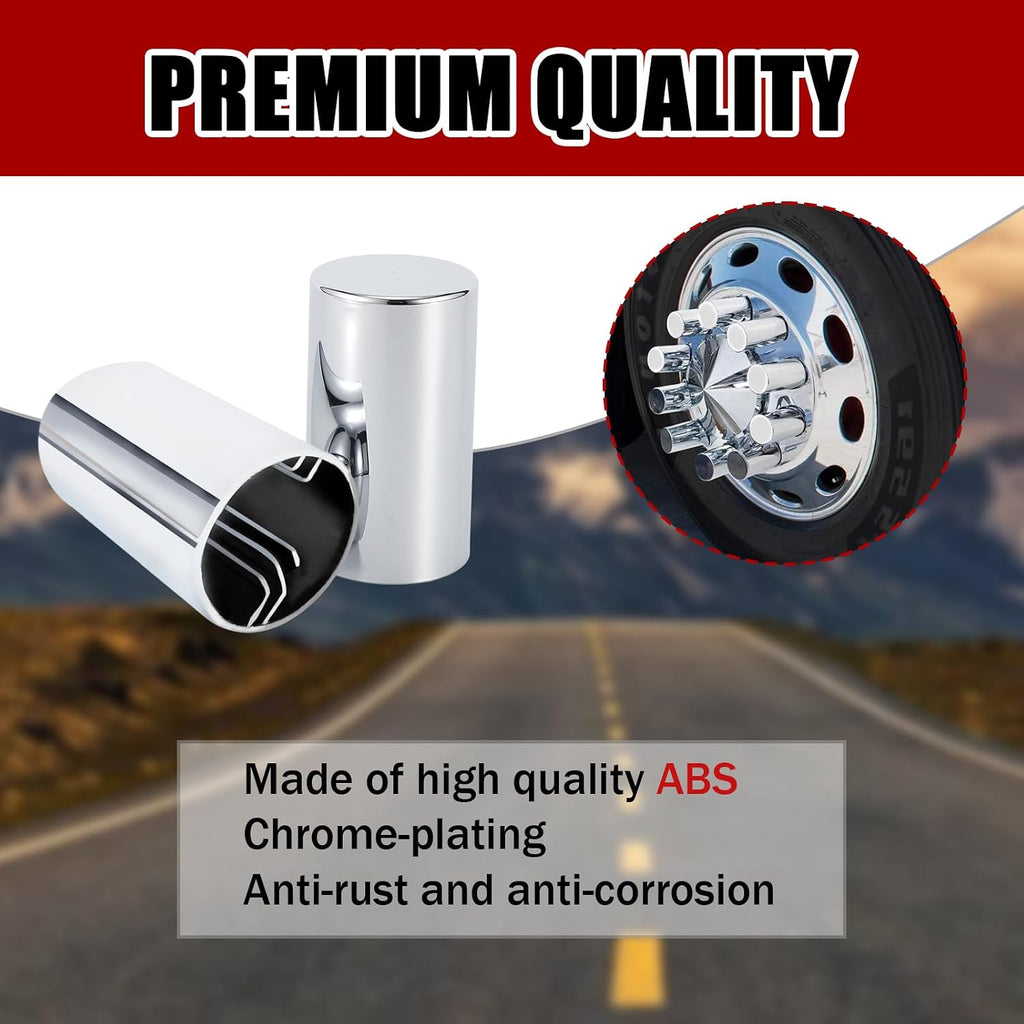 33mm x 3 1/2" Lug Nut Cover ABS Chrome Plastic Cylinder Nut Cover, Push-On fit Hub Piloted Wheels, Complete Axle
