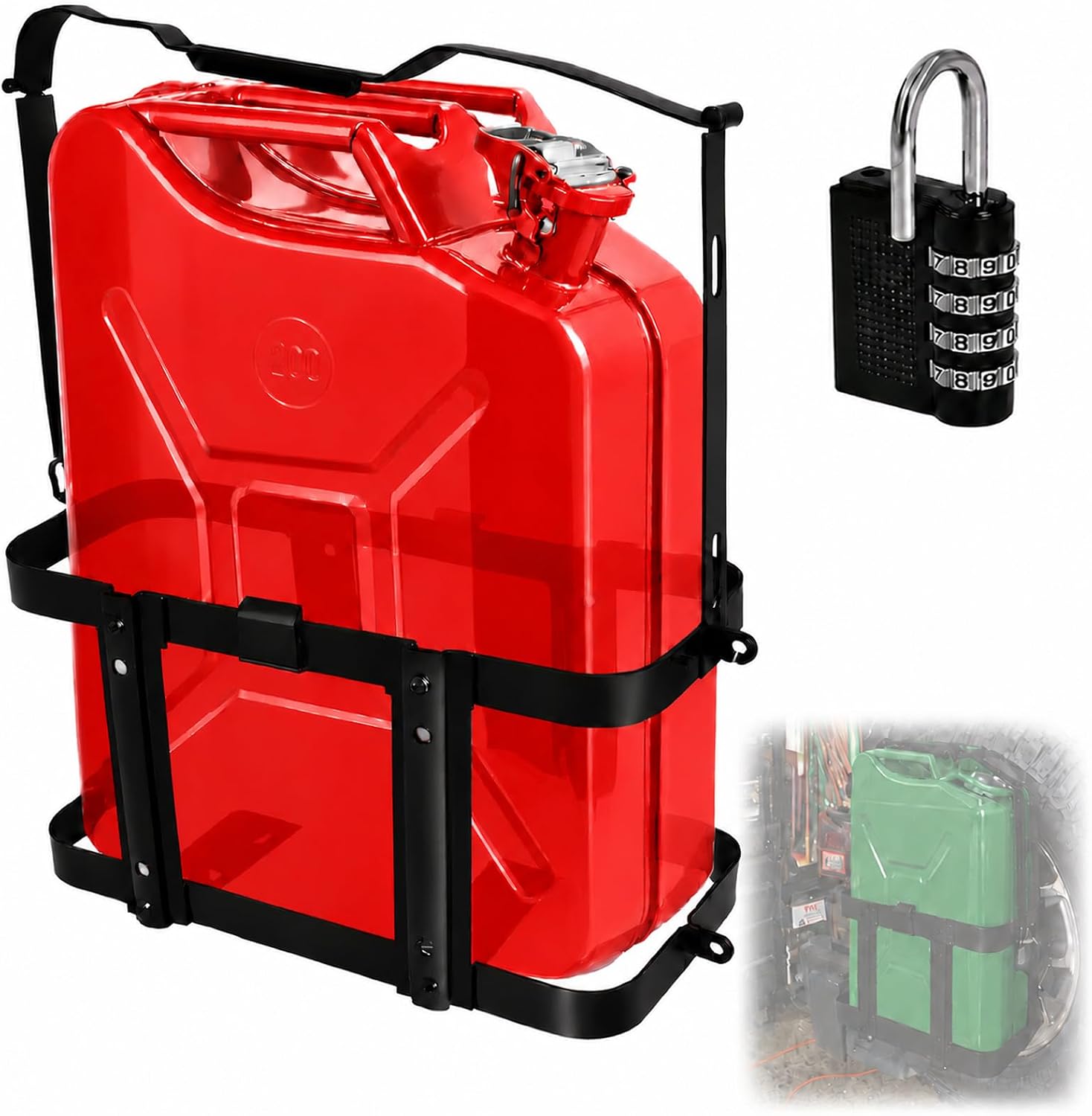 Jerry Gas Can Holder Rack with Combination Lock, 5 Gallon | Heavy Duty Jerry Can Mount Holder for 20 Liter Steel