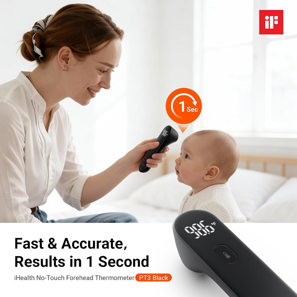 No-Touch Digital Forehead Thermometer for Adults, Babies, Kids, 3 Ultra-Sensitive Sensors, Quiet Vibration Feedback