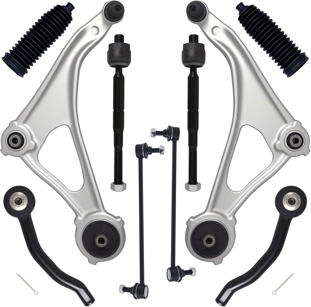 AUQDD 10Pc Front End Kit Fit For 2013-2018 Ni-ssan Altima, 2016-2023 Maxima, 2 Lower Control Arm w/Ball Joint 2 Sway Bar Link 4 Outer & Inner Tie Rod End 2 Boots (# K622838 K750282 EV801066 ES801196)