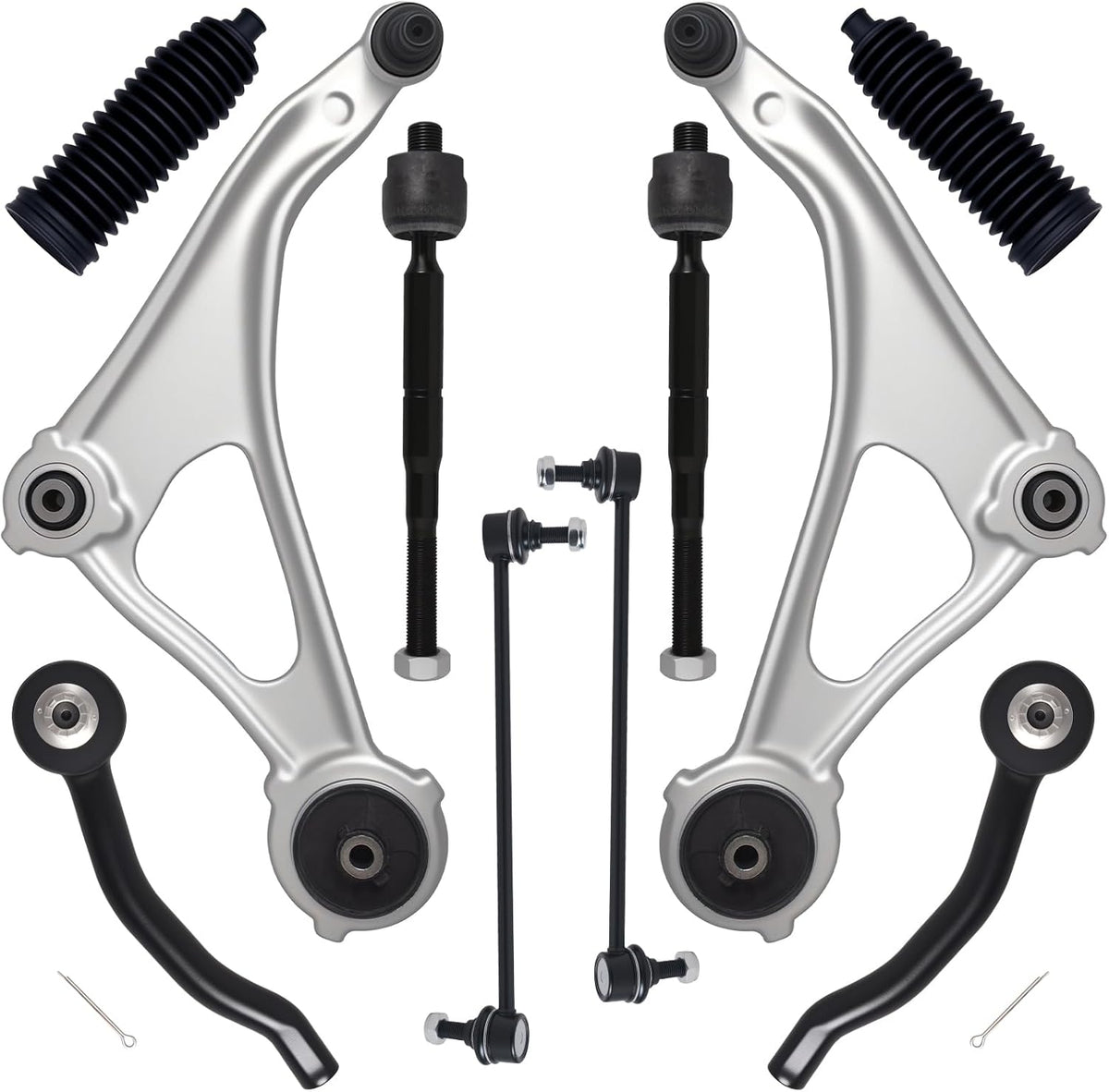 AUQDD 10Pc Front End Kit Fit For 2013-2018 Ni-ssan Altima, 2016-2023 Maxima, 2 Lower Control Arm w/Ball Joint 2 Sway Bar Link 4 Outer & Inner Tie Rod End 2 Boots (# K622838 K750282 EV801066 ES801196)