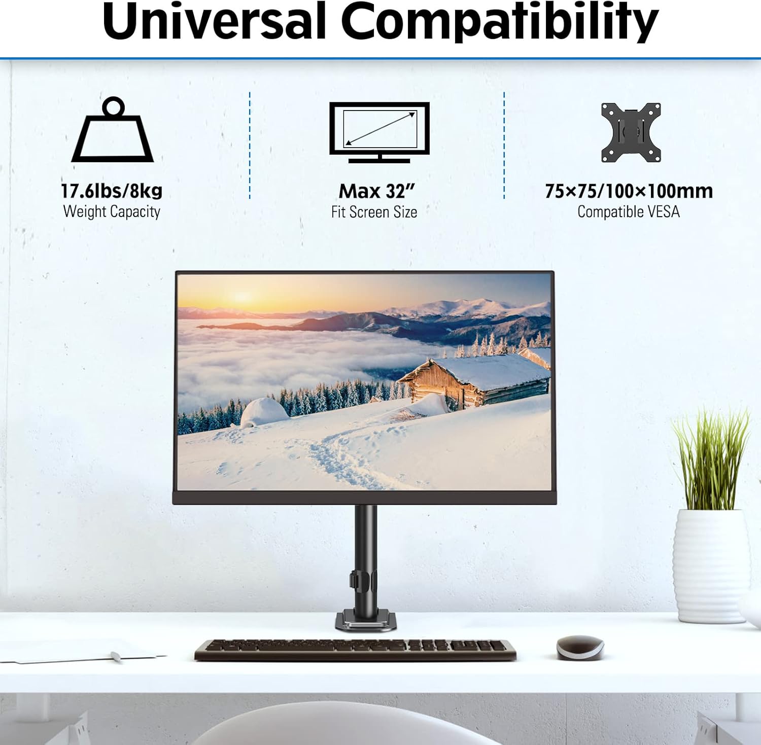 Single Monitor Mount, Adjustable Monitor Stand for Max 32 Inch Flat Curved Computer Screen, Monitors Arm Desk Mount