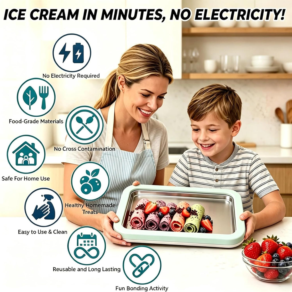 Rolled Ice Cream Maker Kit with Lid and 2 Spatulas, Rolled Ice Cream Tray