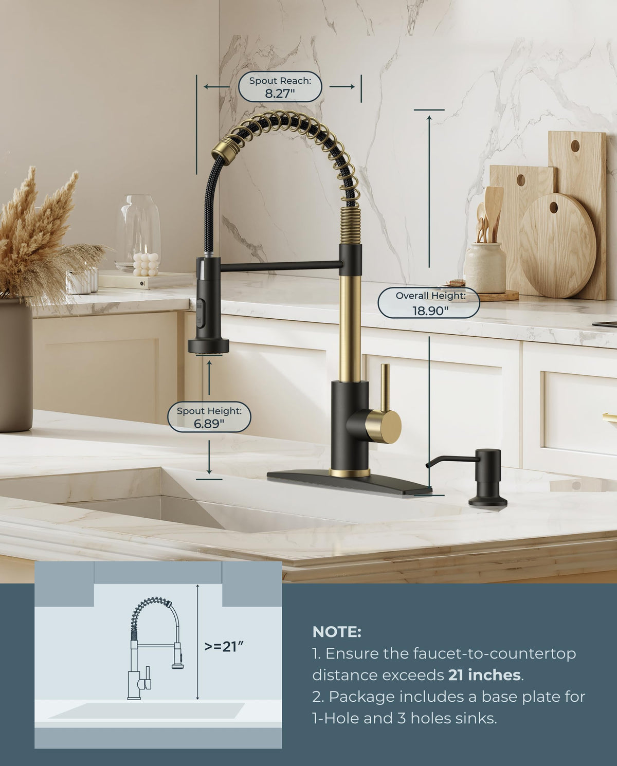 FORIOUS Kitchen Faucets, Pull Down Sprayer, Classic High Arc, Black Gold