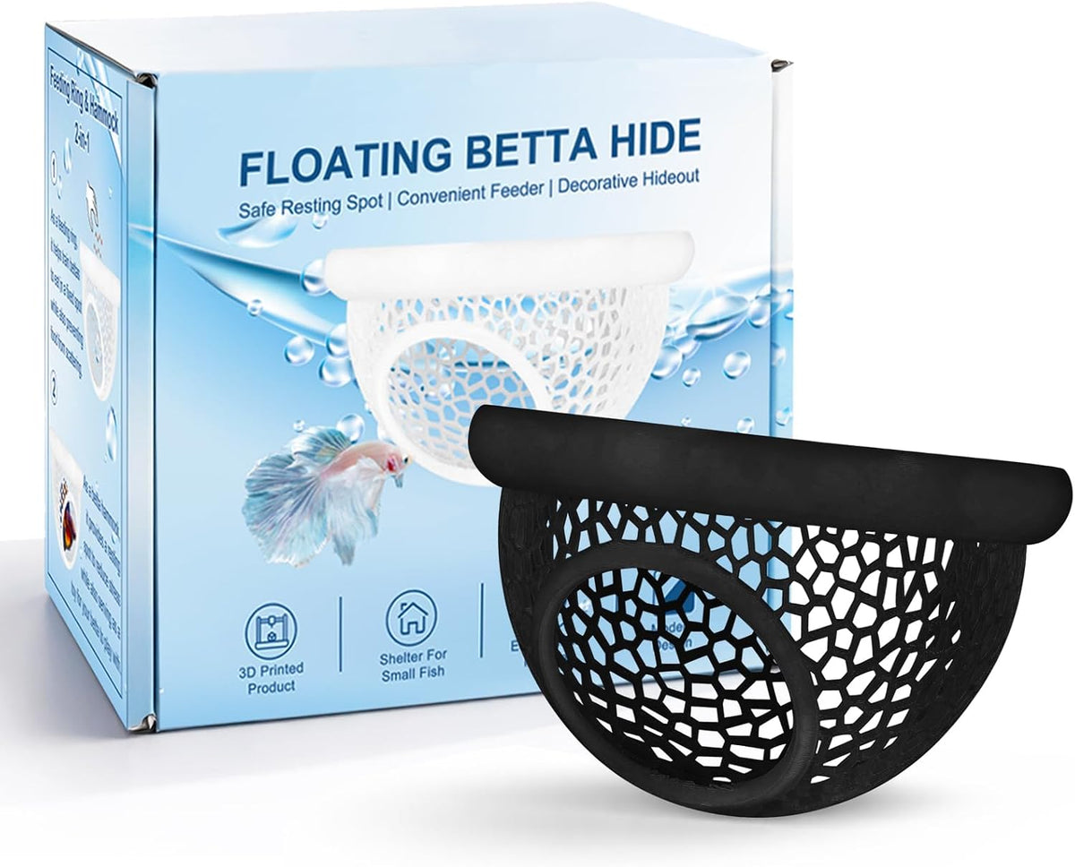 Floating Betta Hide & Shrimp Cave – 3D Printed Aquarium Decor, Multi-Functional Hammock, Feeding Ring & Safe Resting