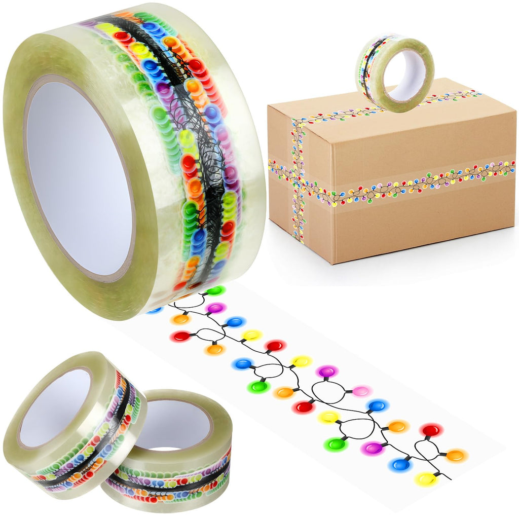 2 Roll Christmas Packing Tape Holiday String Lights Gift Wrap
