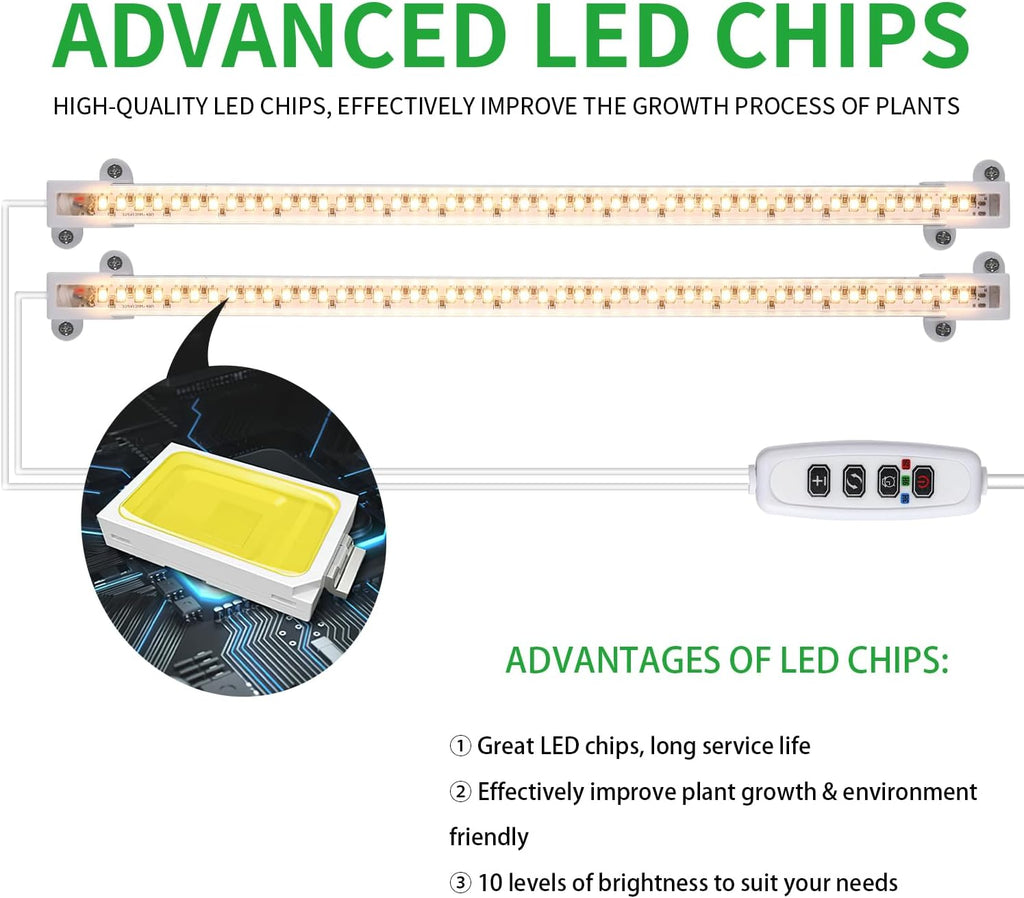 LED Grow Light Strips, 13 Inches Grow Lights for Indoor Plants Full Spectrum 3500K, 96 LEDs Plant Light with 3/9/12H